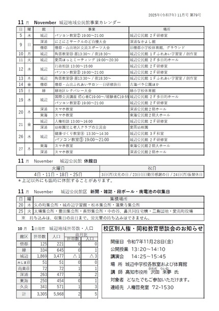 城辺公民館だより令和7年11月号ウラ