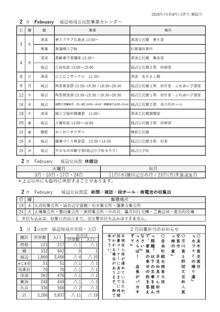城辺公民館だより令和8年2月号ウラ