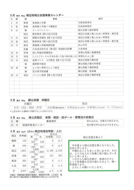 緑公民館だより令和6年5月号ウラ