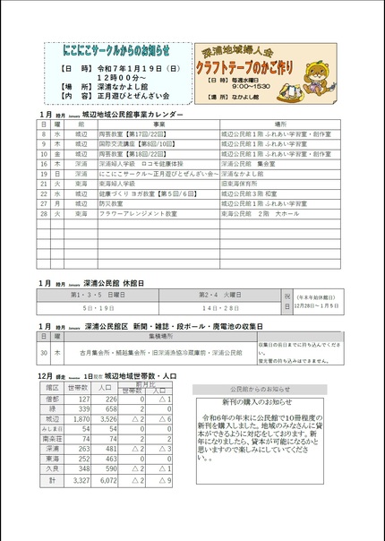 深浦公民館だより令和7年1月号ウラの画像