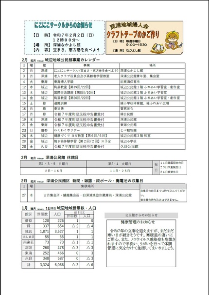 深浦公民館だより令和7年2月号ウラの画像