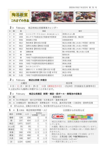 城辺公民館だより令和7年2月号ウラ