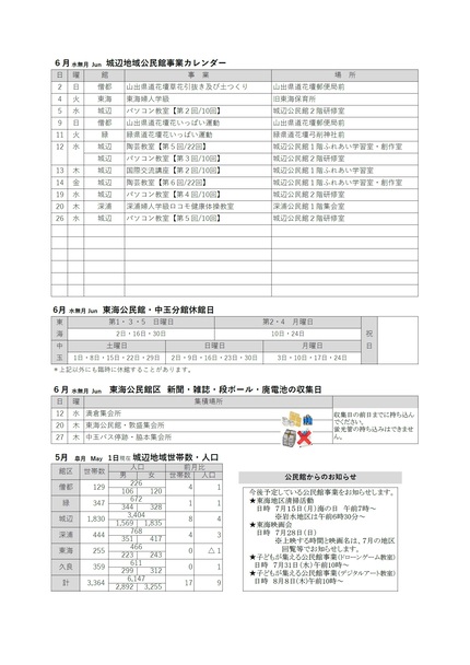 東海公民館だより令和6年6月号ウラの画像