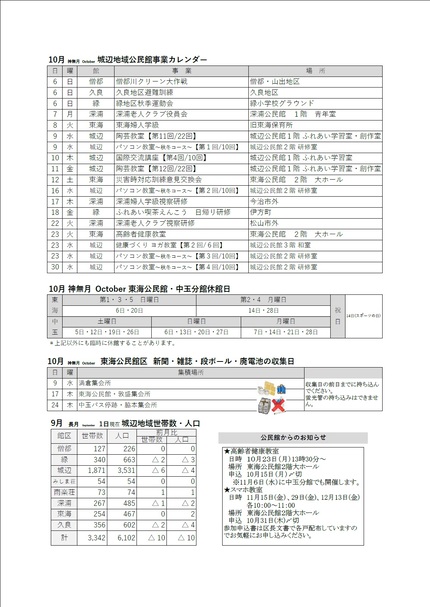 東海公民館だより令和6年10月号ウラの画像