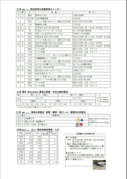 東海公民館だより令和6年11月号ウラの画像