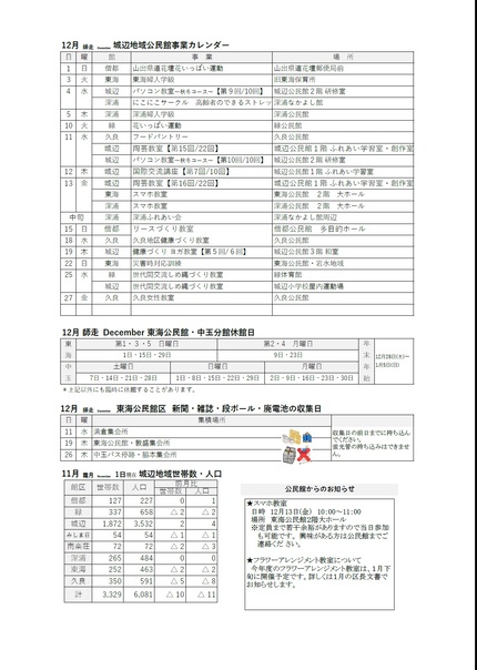 東海公民館だより令和6年12月号ウラの画像