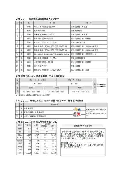 東海公民館だより令和8年2月号ウラの画像