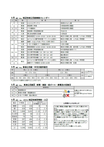 東海公民館だより令和8年4月号ウラの画像